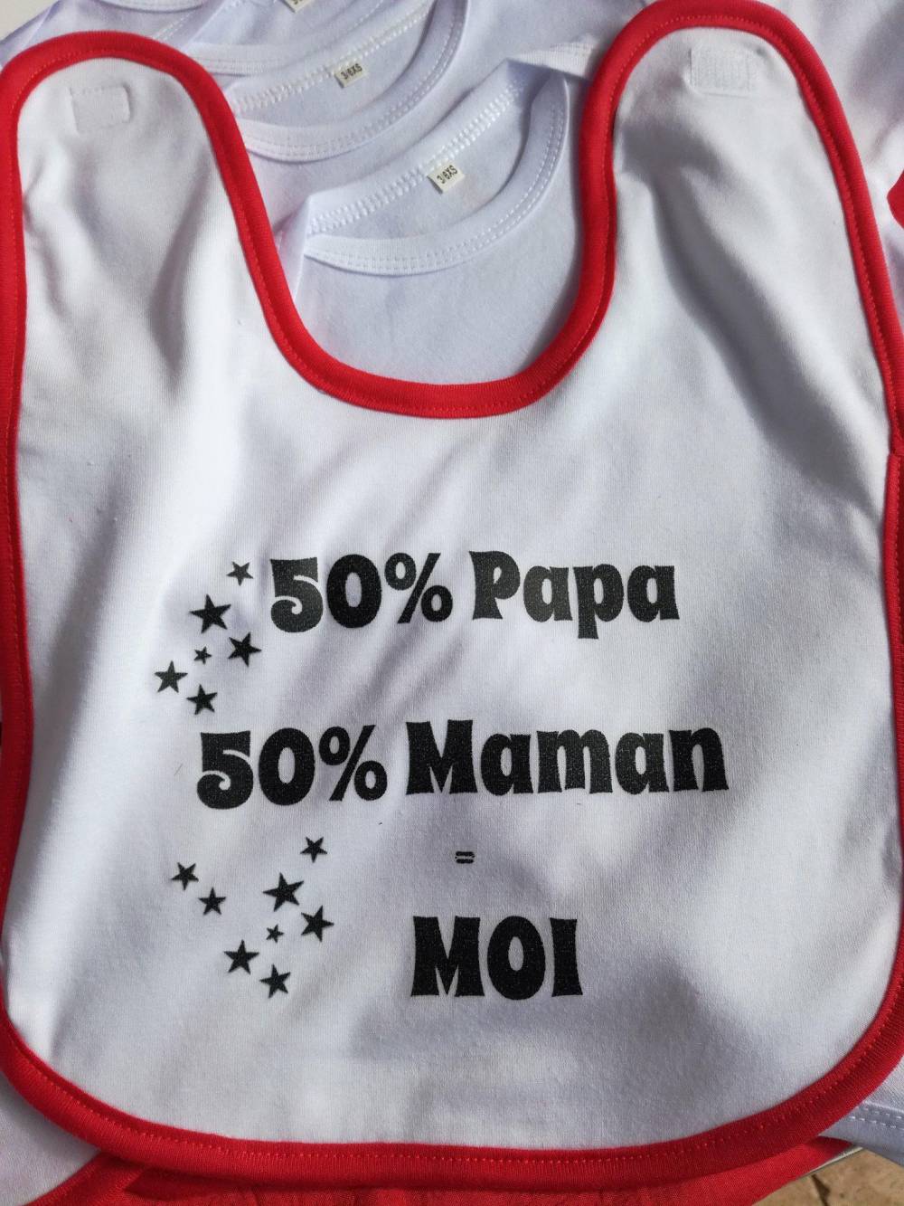 Bavoir 50% Papa 50 % Maman