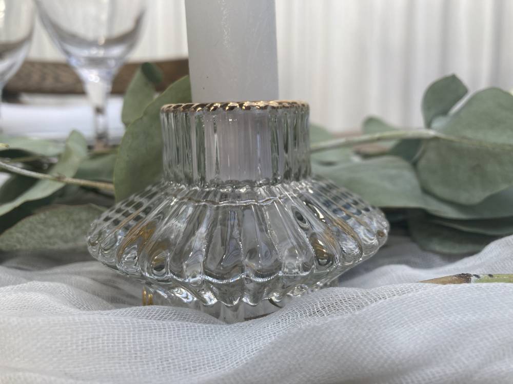 Bougeoir double oro verre transparent et lisière or 5,7x8 cm 