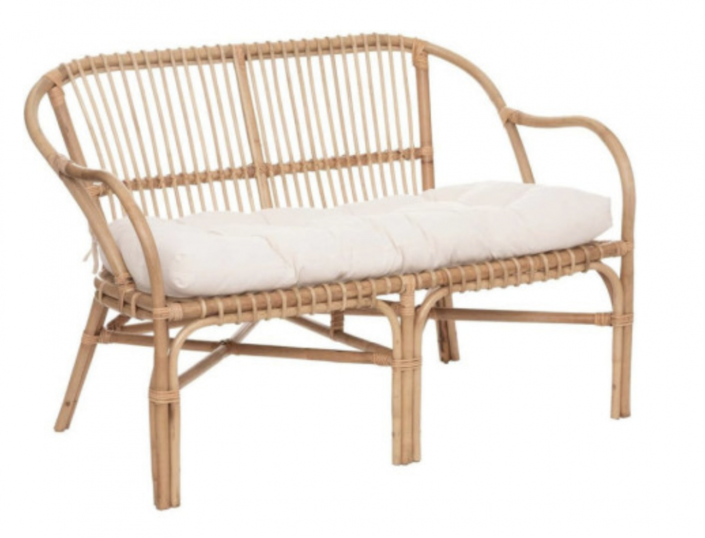 BANQUETTE EN ROTIN AVEC COUSSIN - 2 PLACES - BEIGE 